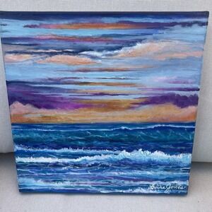 Twilight Tides" Original 12x12 Ocean Seascape Painting Beach Girl MermaidCore